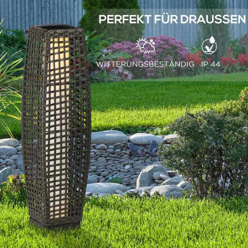 Outsunny Solar Stehlampe Rattan Solarlampen mit Lichtsensor Automatische LED Solarleuchte im Boho-Stil IP44 Wasserdicht