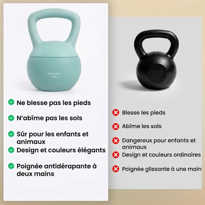 SPORTNOW Kettlebell 6 kg haltère avec poignée antidérapante pour fitness musculation cardio, 19 x 19 x 28 cm vert