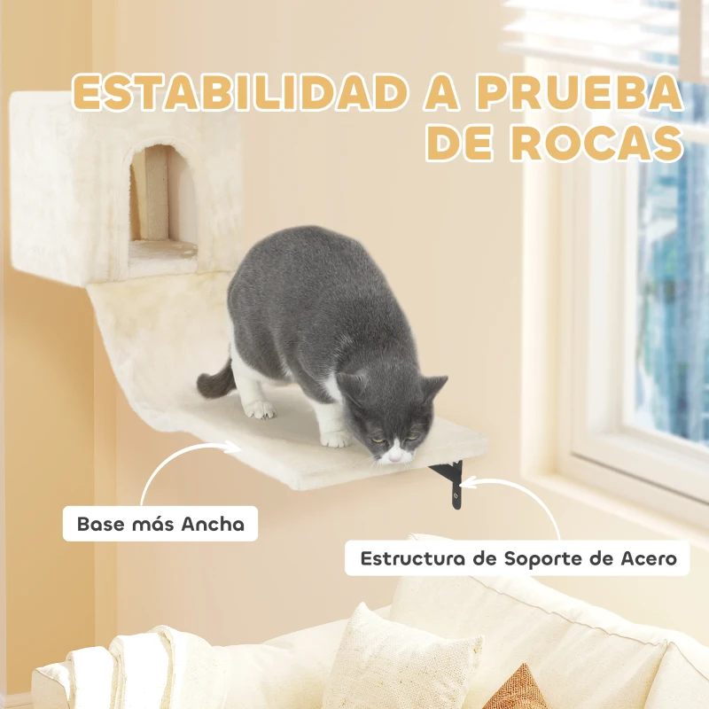 PawHut Juego de Escalada para Gatos de Pared de 6 Piezas con Condominio Plataforma Hamaca Escaleras y Tabla de Rascar Beige