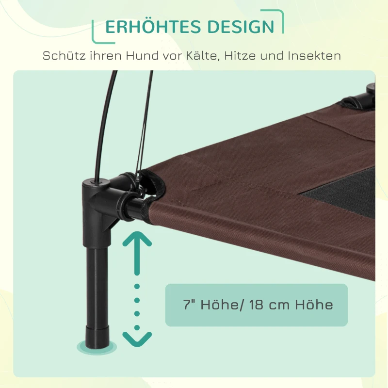 PawHut Haustierbett mit Baldachin, klappbar, Hundeliege, Outdoor-Hundebett, Mesh-Stoff, Braun + Schwarz