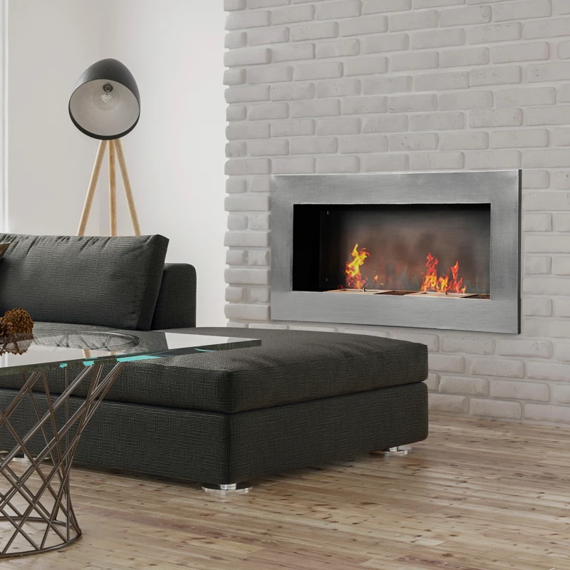 HOMCOM Biokamin 110 x 54 cm Ethanol und Gelkamin mit 2 x 0,9-Liter-Brenner Bio Ethanolkamin aus Edelstahl Bioethanol Wandkamin Silber