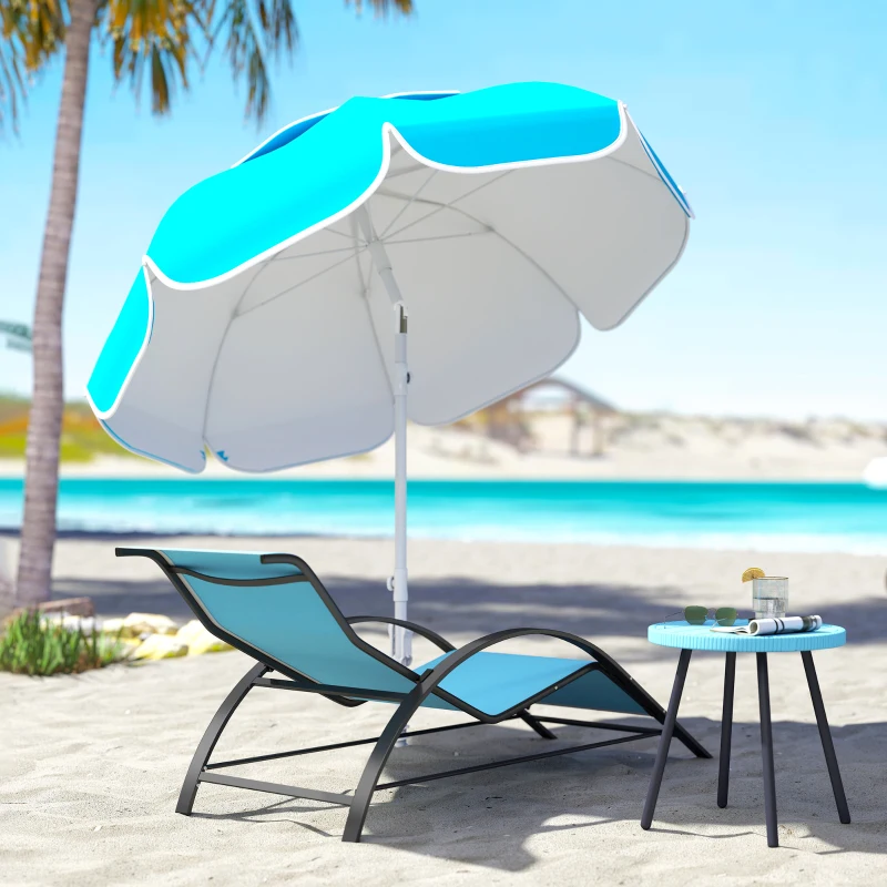 Outsunny Beach Umbrella Portable with Sand Anchor, Carry Bag, Adjustable Height & Tilt, UPF50+ UV Protection, Blue