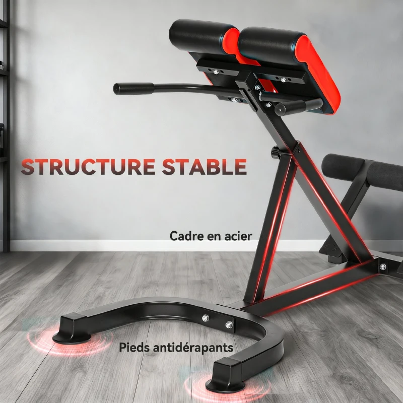SPORTNOW Banc de Musculation Réglable 5 Niveaux, Chaise Romaine avec Rouleaux en Mousse Dense, 112 x 62 x 88 cm, Noir et Rouge