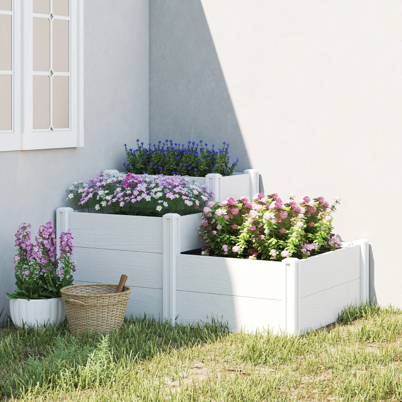 Outsunny Hochbeet 3-stufig Stapelbar Gartenbeet mit Offenem Boden, modulares Kräuterbeet DIY Montage Kunststoff