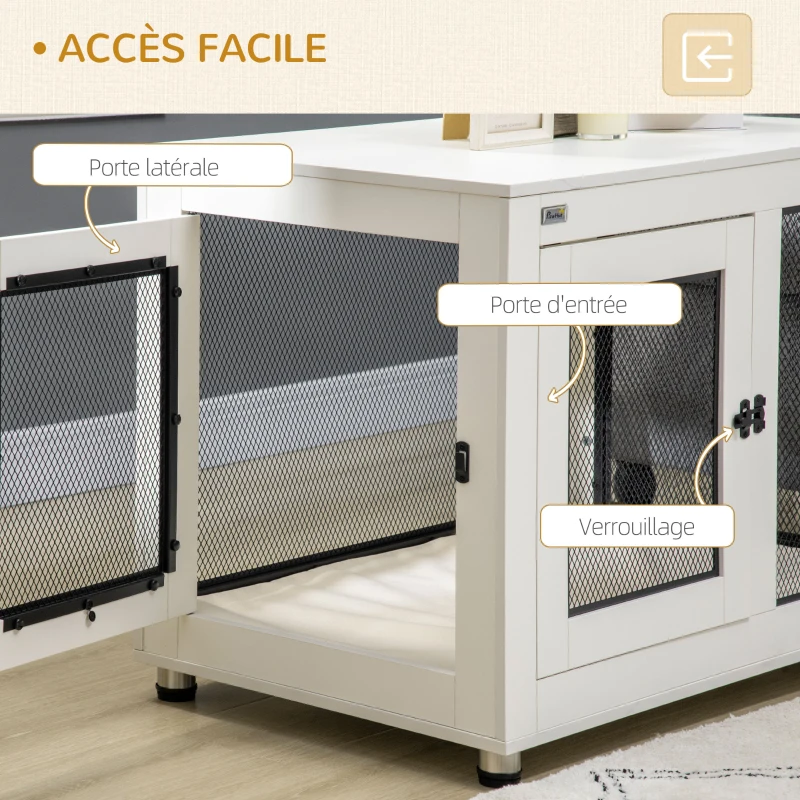 PawHut Cage pour chien cage de chien sur pied avec coussin amovible acier noir et blanc - 94 x 60 x 71,5 cm