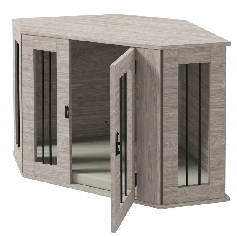 PawHut Hondenbench, hondenkooi, hoekdesign, inclusief vergrendeling, 1 ligkussen, 104 x 55 x 63 cm, bruin(m-9)