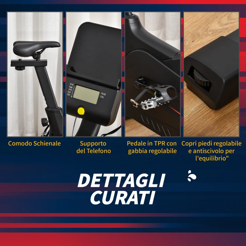 HOMCOM Cyclette da Casa Magnetica Professionale da Camera, Bicicletta Indoor in Acciaio e ABS con Sellino Regolabile, 102x50x120cm, Nero