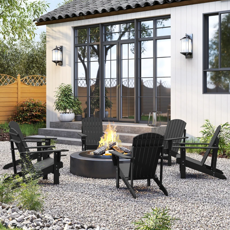 Outsunny Adirondack tuinstoel ligbank voor buiten tuinmeubel balkonstoel massief hout zwart