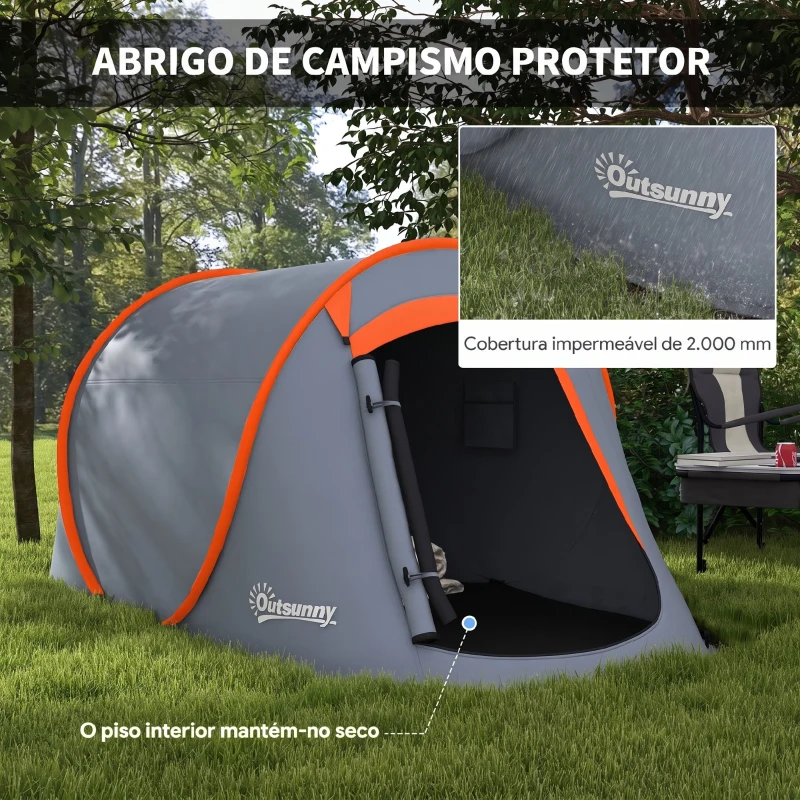 Outsunny Tenda de Campismo para 1-2 Pessoas Impermeável de 2000 mm com Bolsa de Transporte para Pesca 245x148x105 cm Cinzento