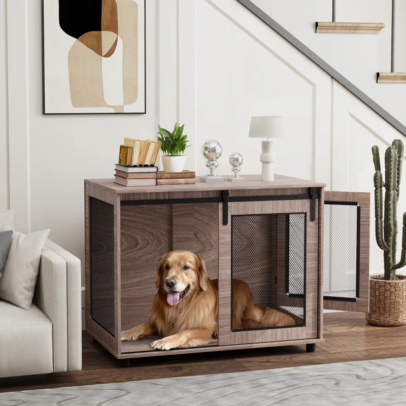 PawHut Hondenbox, Vervoersbox voor Honden, Terugtrekbox voor Huisdieren, Afsluitbare Deuren, 98 x 60 x 78 cm, Lichtbruin(m-2)
