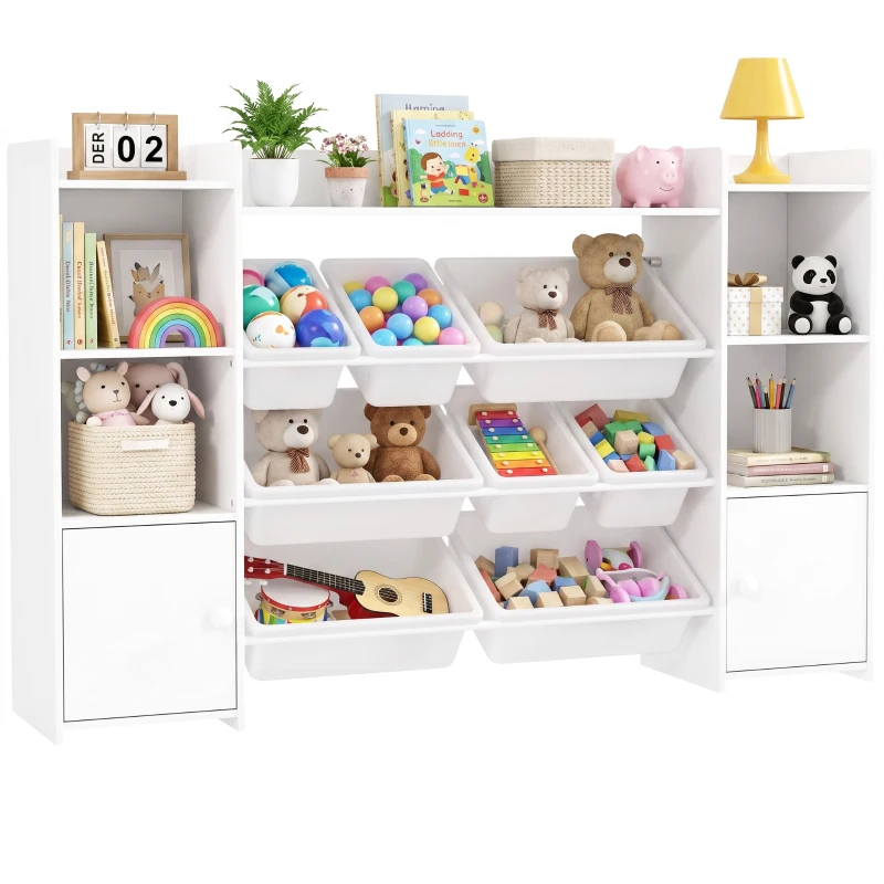 AIYAPLAY Kinder-Aufbewahrungsregal, Regal für Spielzeug und Bücher, zum übersichtlichen Aufräumen, 8 herausnehmbare Boxen, Weiß