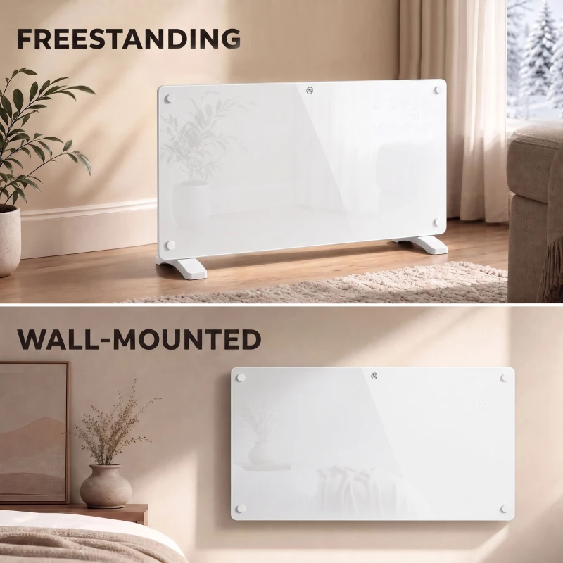 HOMCOM Smart Panel Heater Wall Mounted Freestanding, Electric Heater with Weekly Timer, Open Window & Anti-Frost, 2000W, White