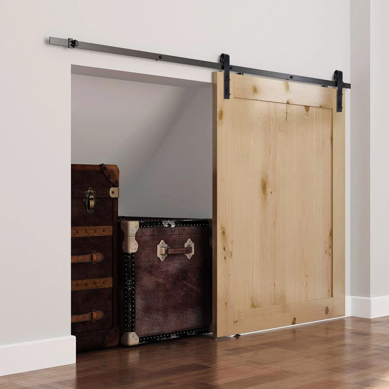 HOMCOM Glijrailsset voor schuifdeur, tot 90 kg, koolstofstaal, 200 cm, zwart, inclusief gereedschap(m-6)