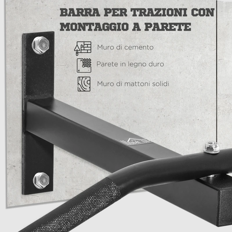 HOMCOM Barra per Trazione a Muro Professionale con Struttura in Acciaio, 113 x 41 x 20cm, Nero