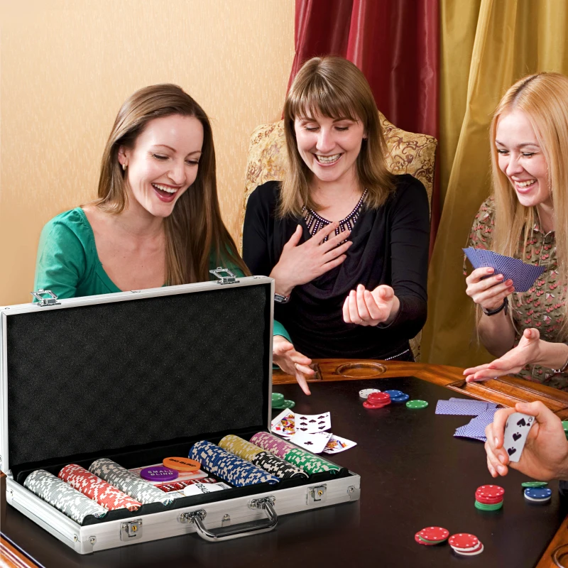 SPORTNOW Set de Póker con 500 Fichas 2 Barajas de Cartas Dados Tapete y Botón de Crupier Set de Casino Texas Hold'em con Maletín