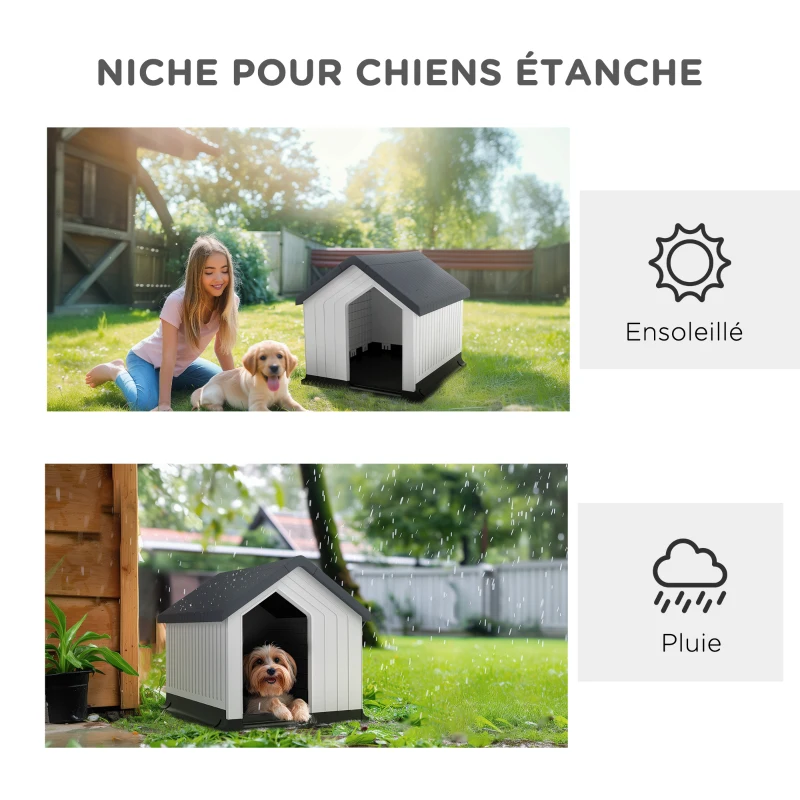 PawHut Niche pour chien pour l'extérieur, abri étanche avec fenêtre, en plastique, 62L x 61P x 60Hcm, gris