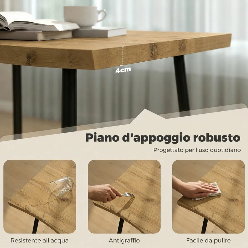 HOMCOM Tavolo da Pranzo Rettangolare per 4 Persone 110x70 cm Rovere Nero