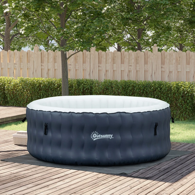 Outsunny Whirlpool für 4 Personen Heizung Bubble Spa Massage 930L Inkl. 108 Massagedüsen Abdeckung In- & Outdoor rund Weiß+Blau Ø180 x 68H cm