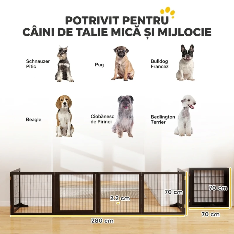 PawHut Poarta pentru câini pliabilă, 432 x 36 x 70 cm Lemn de pin, Negru
