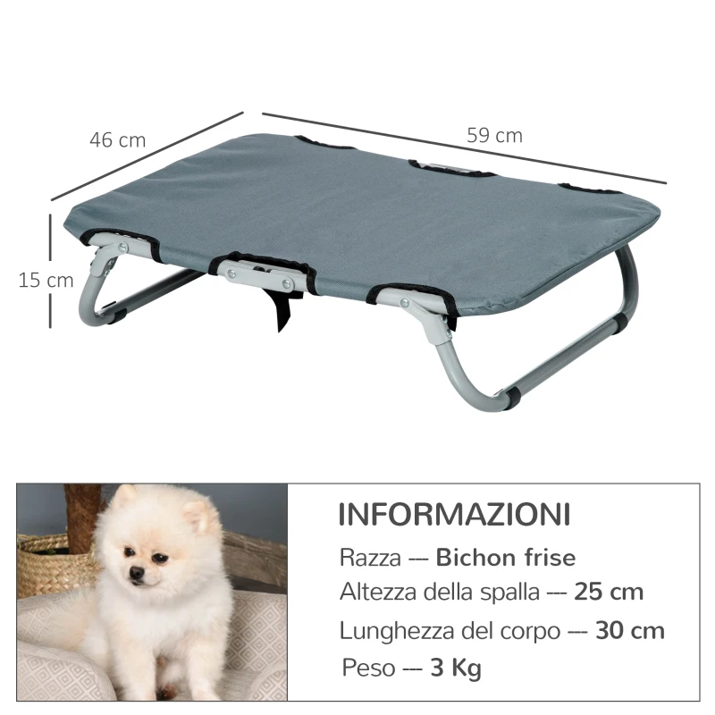 PawHut Lettino per Cani Pieghevole in Acciaio e Tessuto Oxford per Interni ed Esterni, 59x46x15 cm, Grigia
