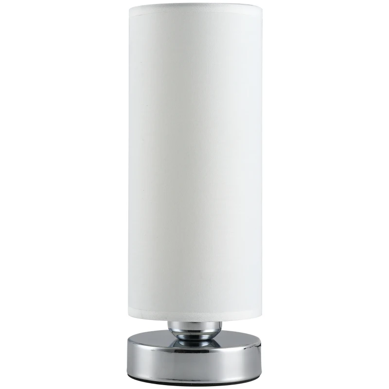 HOMCOM Lampe de table tactile dim. Ø 10,8 x 30H cm piètement métal chromé abat-jour coton polyester blanc