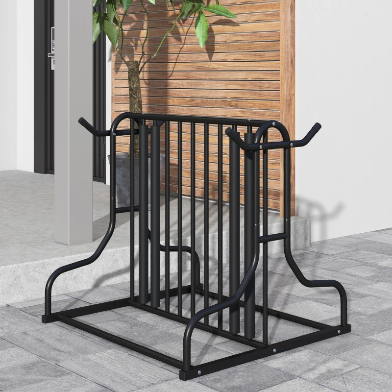 DURHAND Fahrradständer für 4 Fahrräder, wetterbeständig, zusätzliche Halterung, 90 x 80 x 80 cm, Schwarz