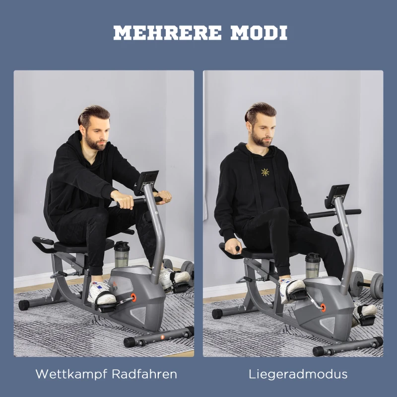 HOMCOM hometrainer fietstrainer vliegwiel hometrainer met 8 niveaus verstelbare magnetische weerstand verstelbare lengte magnetische weerstand wielen metaal ABS grijs + zilver 136 l x 62,5 b x 38 h cm(m-8)