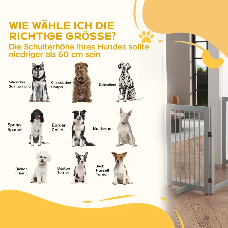 PawHut Hondenhek, vrijstaand, opvouwbaar, met deur & voeten, houten frame, 220x36x91 cm, Lichtgrijs(m-8)