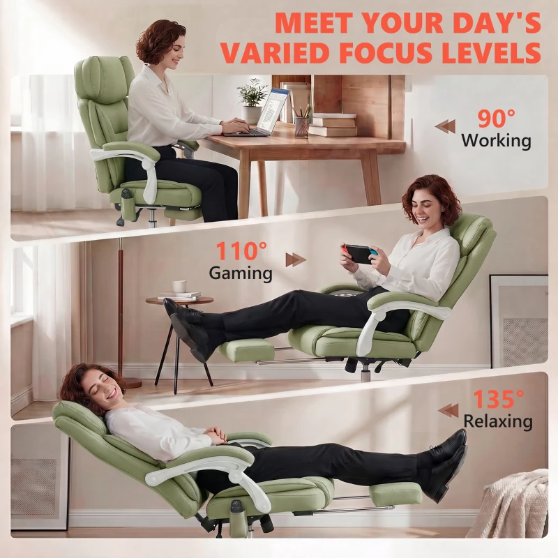 HOMCOM High Back Vibration Massage Office Chair Heated Reclining Computer Chair w/ Adjustable Height, Swivel Wheels, Lime Green