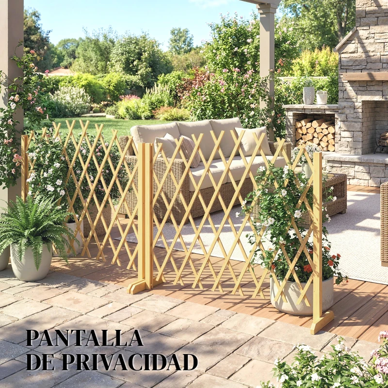 Outsunny Set de 2 Paneles de Vallas de Jardín Exterior Extensibles de Madera para Decoración Terraza 180x30x103 cm Natural