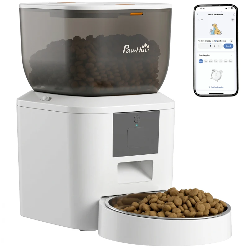PawHut Automatische Kattenvoeder, 2.4G WiFi, 4L, App-besturing, 1-10 maaltijden, 10s spraakoproep