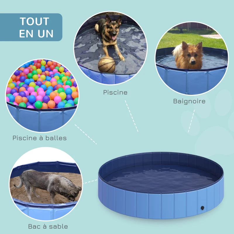 PawHut Piscine pour Chien, Bassin PVC Pliable, Antiglissant, Facile à Nettoyer, Ø 120 x 30 cm, Bleu