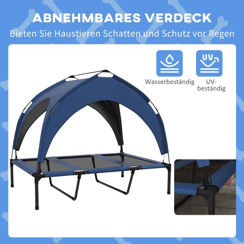 PawHut Hondenbed voor buiten, weerbestendig, verhoogd frame, 106 x 76 x 94 cm, Donkerblauw