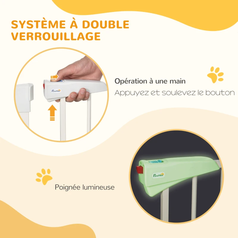 PawHut Lot de 2 barrières de sécurité pour chien animaux sans perçage avec fermeture automatique largeur 76-103 cm blanc