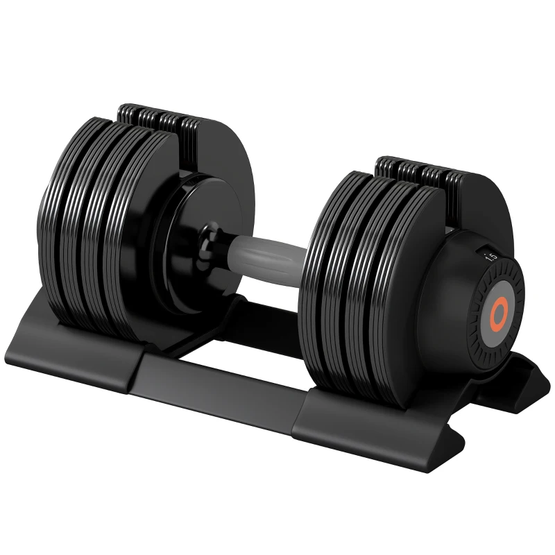 SPORTNOW Conjunto de Pesos Ajustável de 20 kg com Ajuste Rápido de Peso com Base de Armazenamento e Pega Antiderrapante  Ø18x37 cm Preto