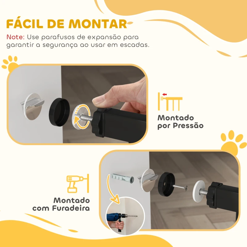 PawHut Barreira de Segurança para Cães com Largura Ajustável 74-80 cm e Extensões para Escadas e Portas Preto
