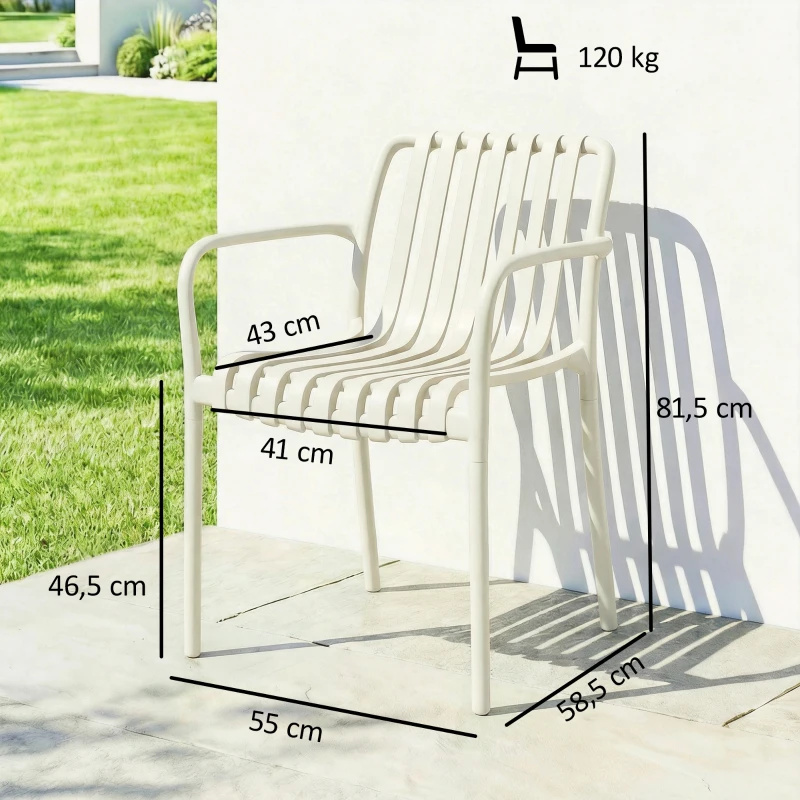 Outsunny Gartenstühle 4er Set Stapelbare Terrassenstühle mit Lamelldesign Armlehnen, Ergonomisch Cremeweiß