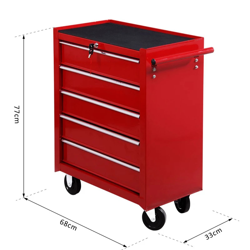 Homcom Caisse à Outils avec Chariot en Acier Rouge 68 x 39 x 71 cm