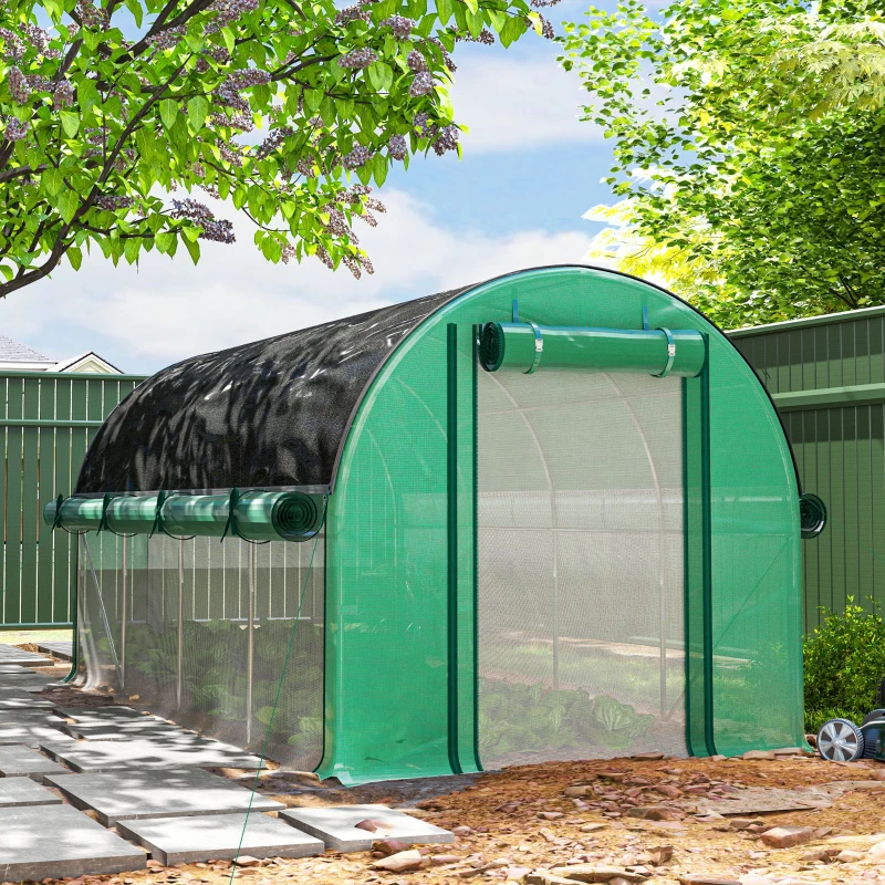 Outsunny Invernadero de Túnel 4,5x2x2 m con Cubierta PE 140 g/m² Paredes Laterales Enrollables 8 Ventanas y 2 Puertas Verde