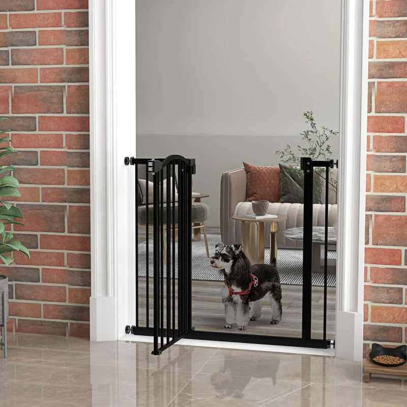 PawHut Barreira de Segurança para Cães com Largura Ajustável 74-94 cm e Extensão para Escadas e Portas Preto