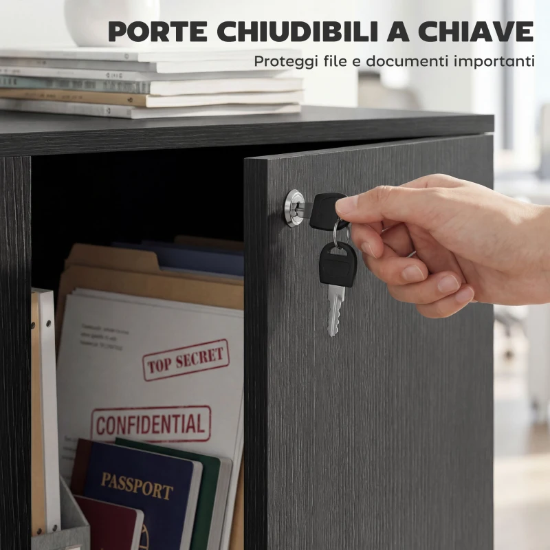 Vinsetto Mobile Ufficio Portadocumenti Multiuso con Serratura, 2 Ante e Mensola Interna, 80x40x80 cm, Nero