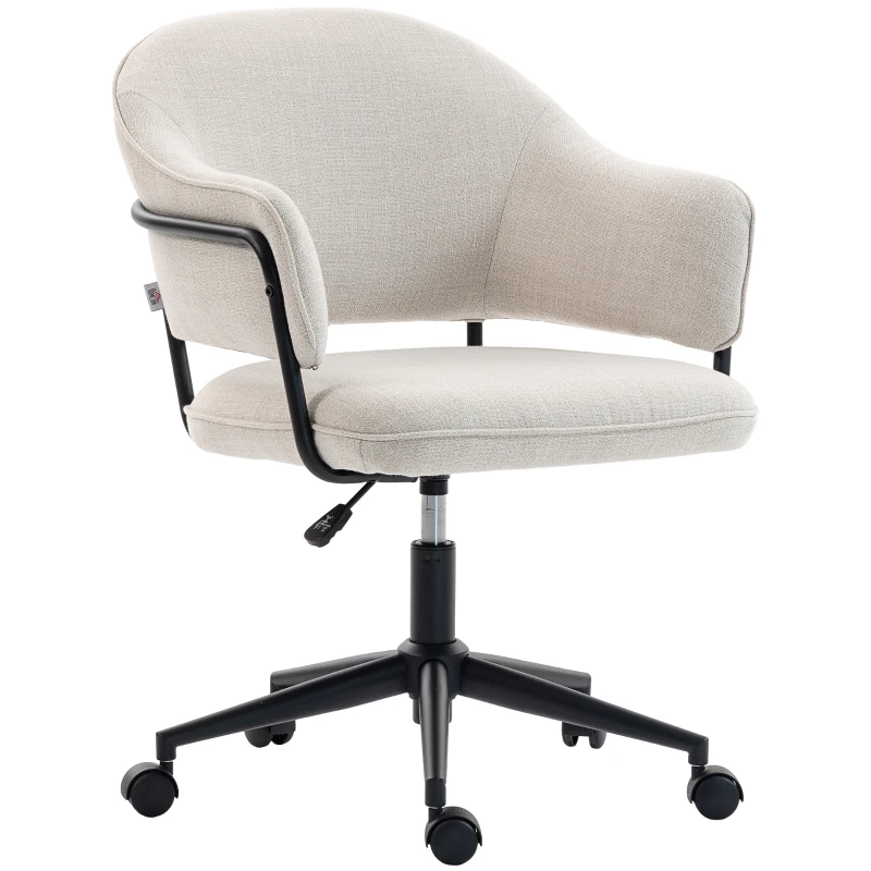 HOMCOM Chaise bureau ergonomique, fauteuil de bureau avec hauteur réglable, pivotant 360°, 63 x 65 x 83-92 cm, crème