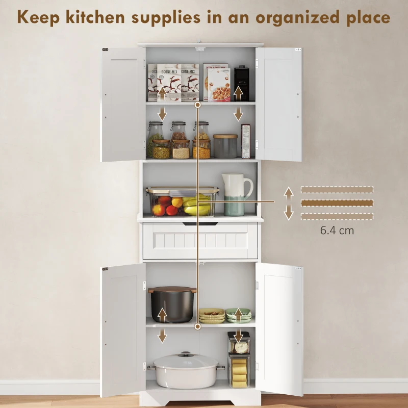 HOMCOM 172 cm Tall Kitchen Pantry Cupboard w/ Small Open Counter, Freestanding Kitchen Cabinet w/ 2 Adjustable Shelves, White