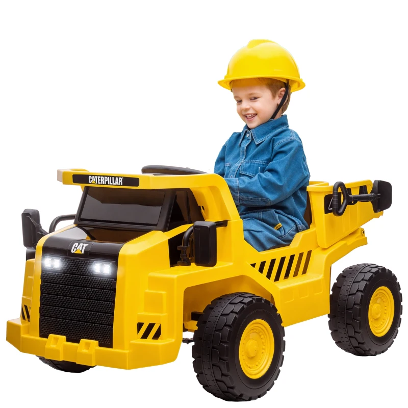 AIYAPLAY Elektrische Tractor 12V voor Kinderen met 2,4G Afstandsbediening, Emmer, Schep, Kinder Elektrische Auto met 2 Motoren, Muziek, Speaker, Koplampen, 3-5 km/u voor 3-6 Jaar, Geel
