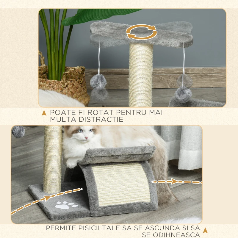 PawHut Ansamblu pentru pisici cu 2 mingii, 40x30x43cm, gri