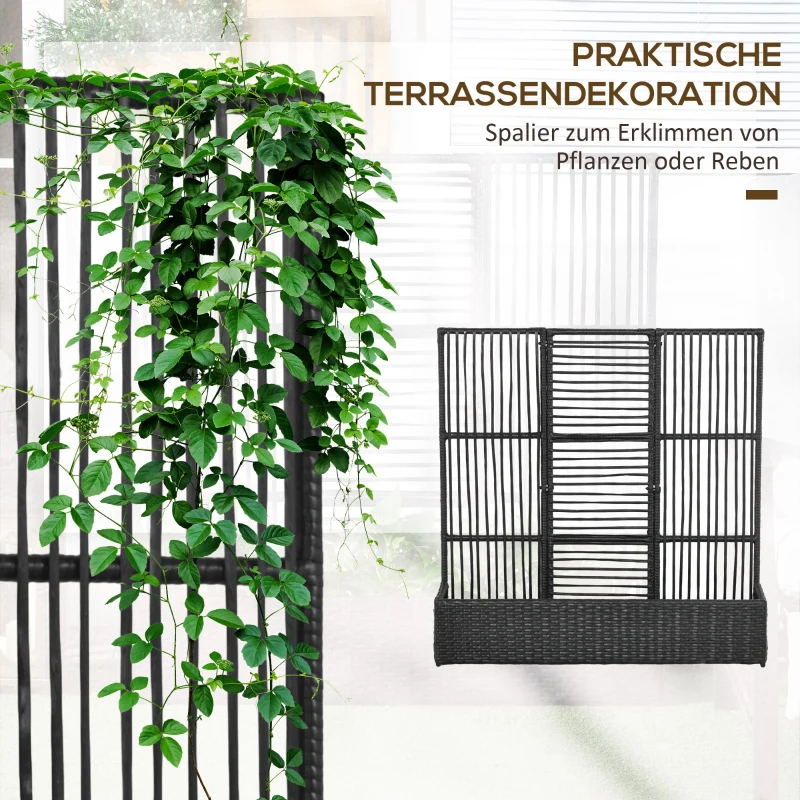 Outsunny Blumenkasten mit Spalier, wetterfest, Polyrattan, 103 x 29 x 103 cm, Schwarz