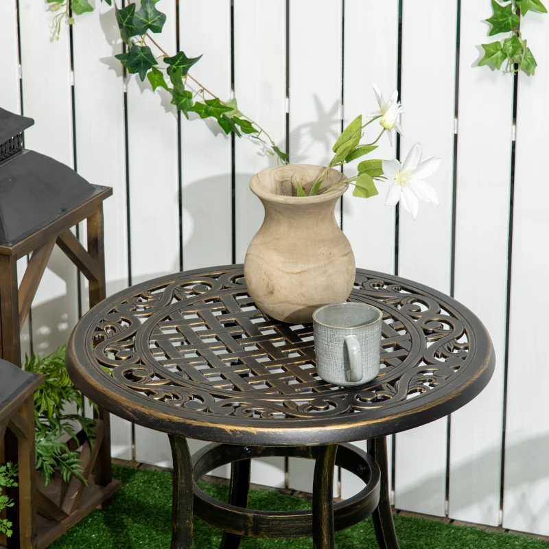 Outsunny Beistelltisch Garten wetterfester Gartentisch mit Gussaluminiumrahmen, rund 60kg belastbar Ø60x52,5H cm