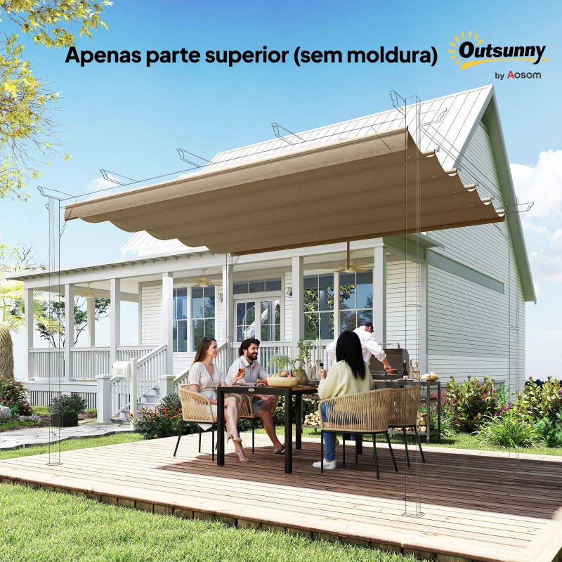 Outsunny Cobertura para Teto Retrátil de 2,5x2,55 m para Pérgola 3x3 Tecido de Substituição com 10 Orifícios de Drenagem Castanho