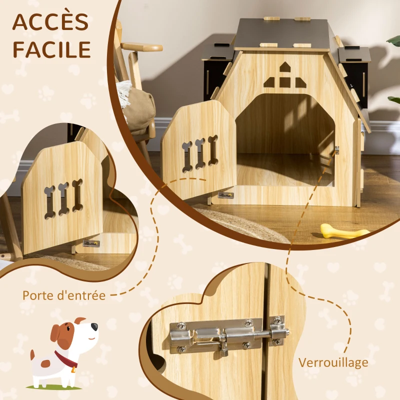 PawHut Niche pour chien intérieur maisonnette design avec porte verrouillable - 54 x 56 x 52 cm