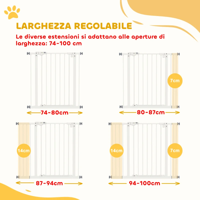 PawHut Cancellino per Cani Regolabile fino a 100 cm Senza Viti con 2 Estensioni e Altezza 72 cm, Bianco